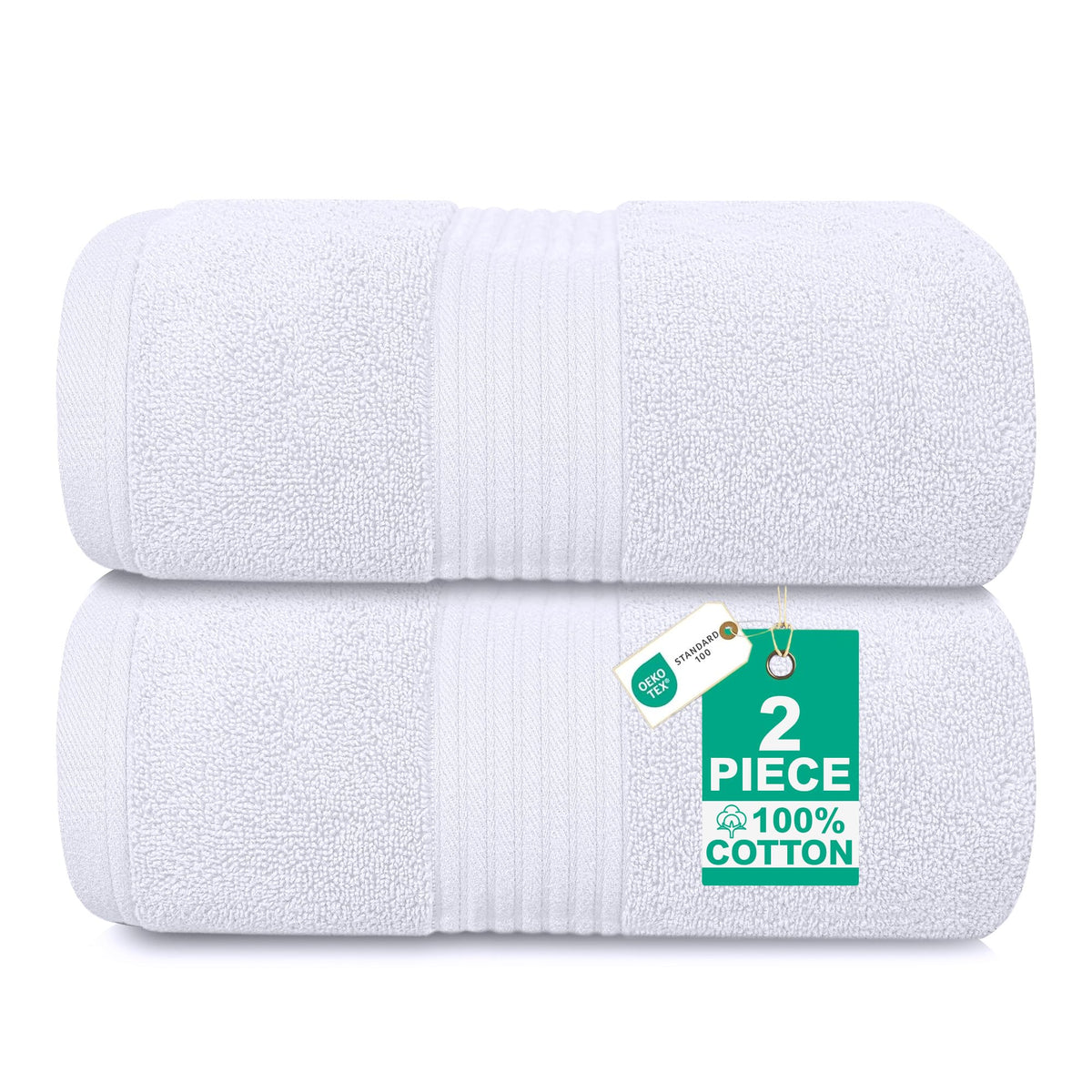 Luxury Set of 2 Jumbo Bath Sheets 100x150cm - Zero Twist 580 GSM (White)