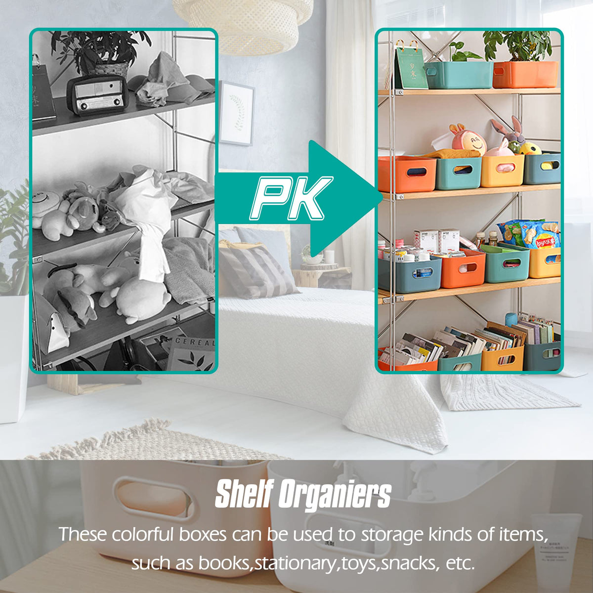 Spesh 6 pcs Plastic Storage Baskets Small Cupboard Storage Boxes Organiser Storage Baskets for Kitchen,Bathroom and Shelf(Blue+Green+White+Grey)