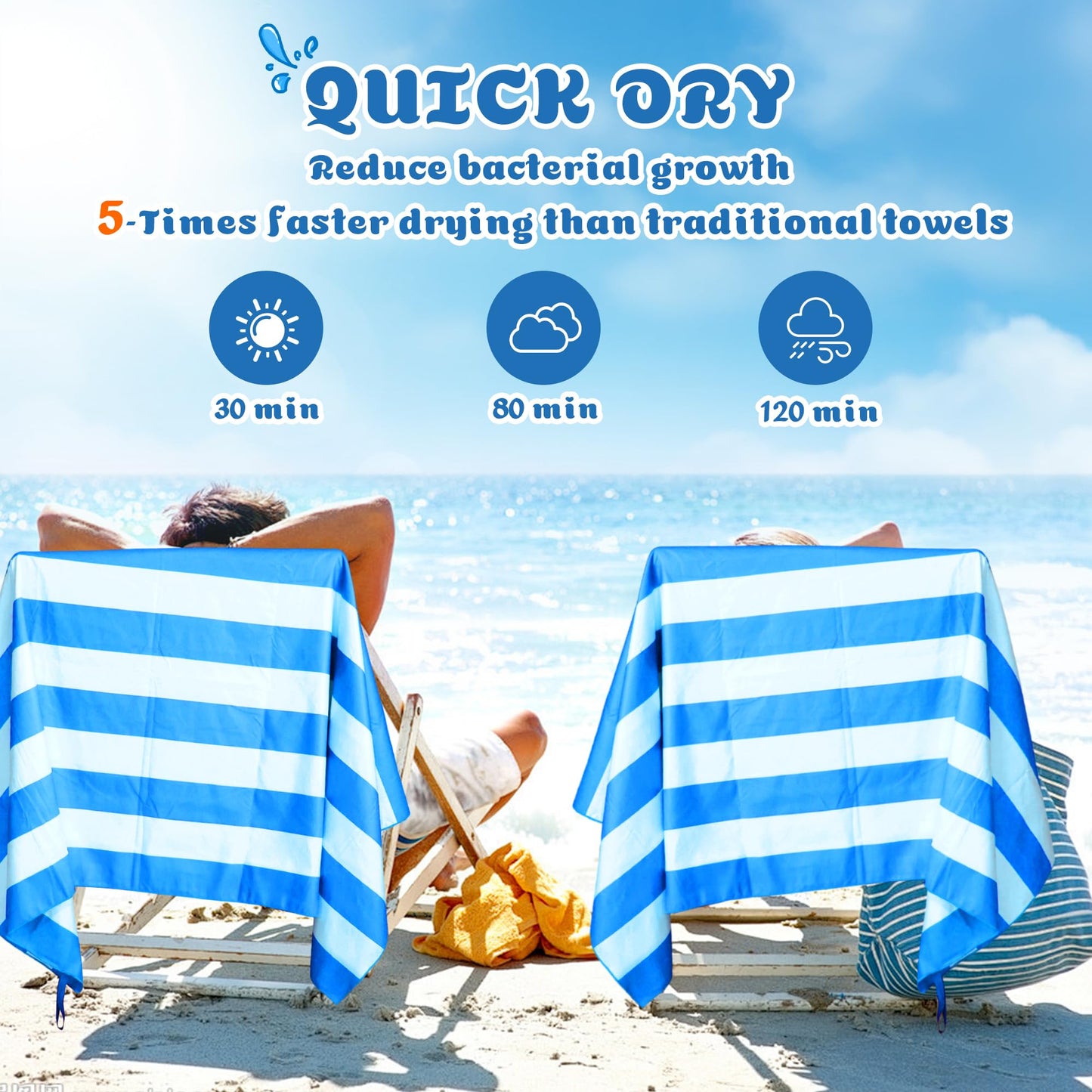 Anavasi Microfibre Beach Towels for Adults, 2 Pack 180 x 90cm 100% Recycled
