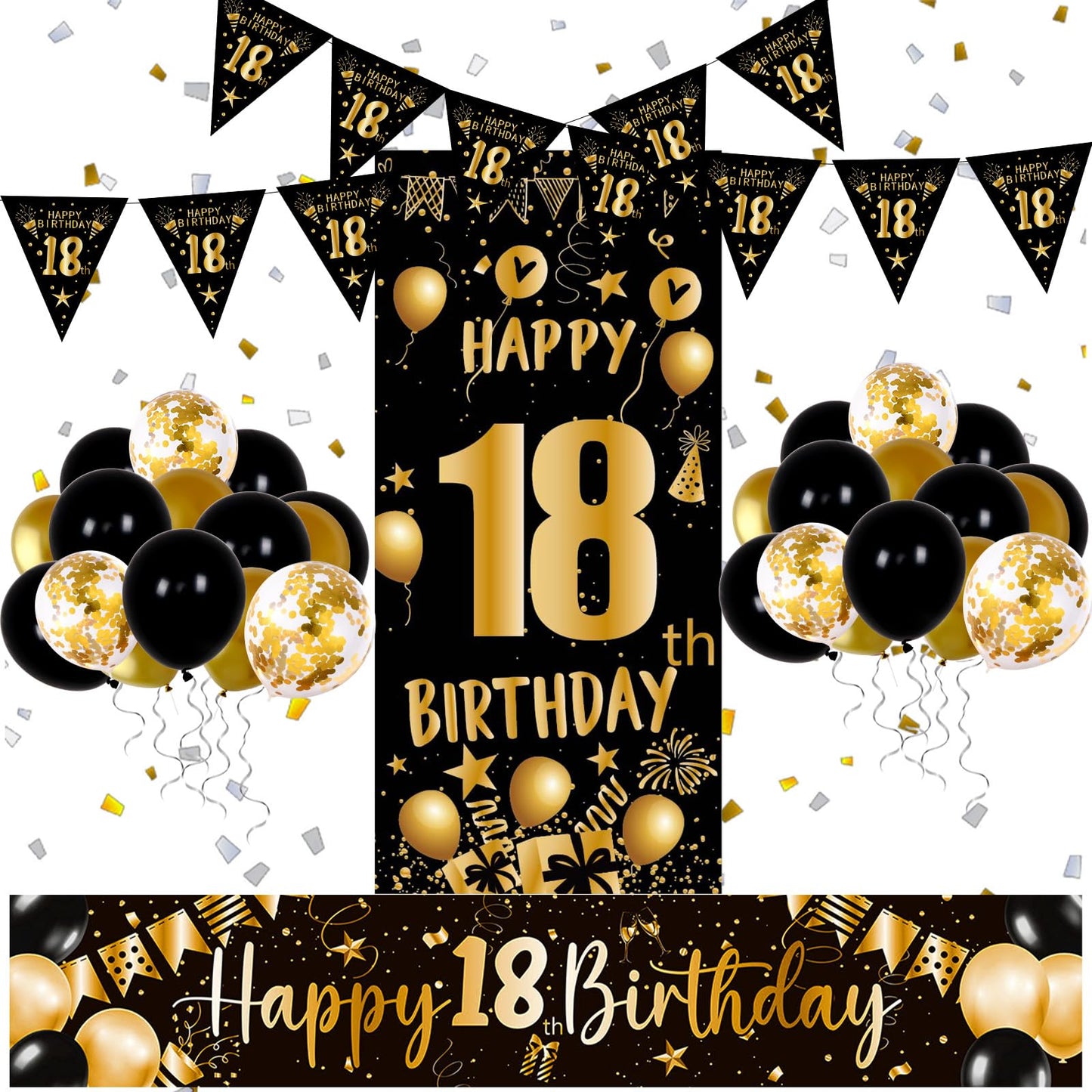 18th Birthday Decorations for Boys Girls-Happy 18 th Brithday Banners Black and Gold HAPPY 18th BIRTHDAY Balloons Decorations for 18th Brthday