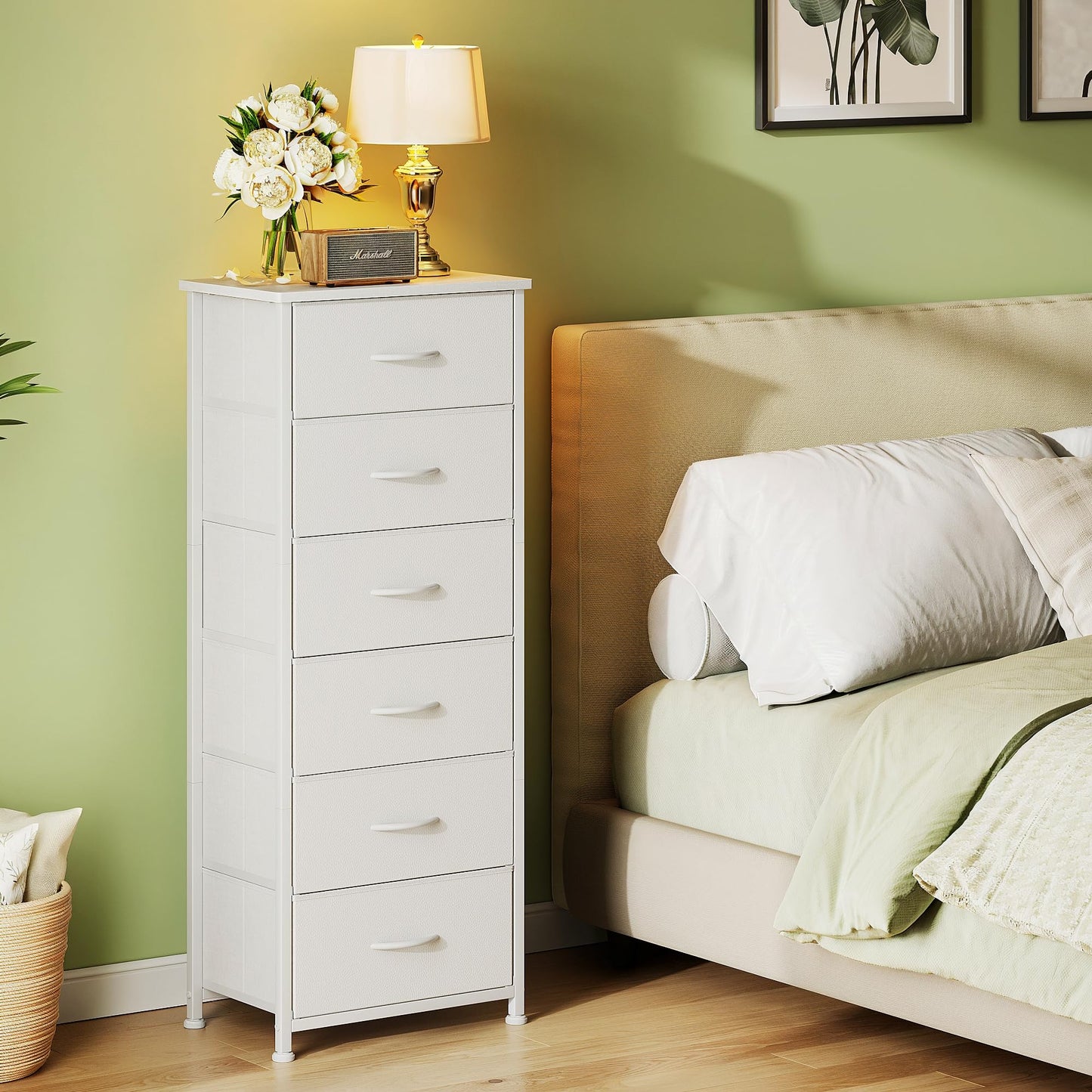 CAIYUN 6 Drawer Tall Dresser, Dresser for Bedroom Entryway Hallway, Closet Storage Drawer, Commode De Chambre, Armoire De Rangement, White