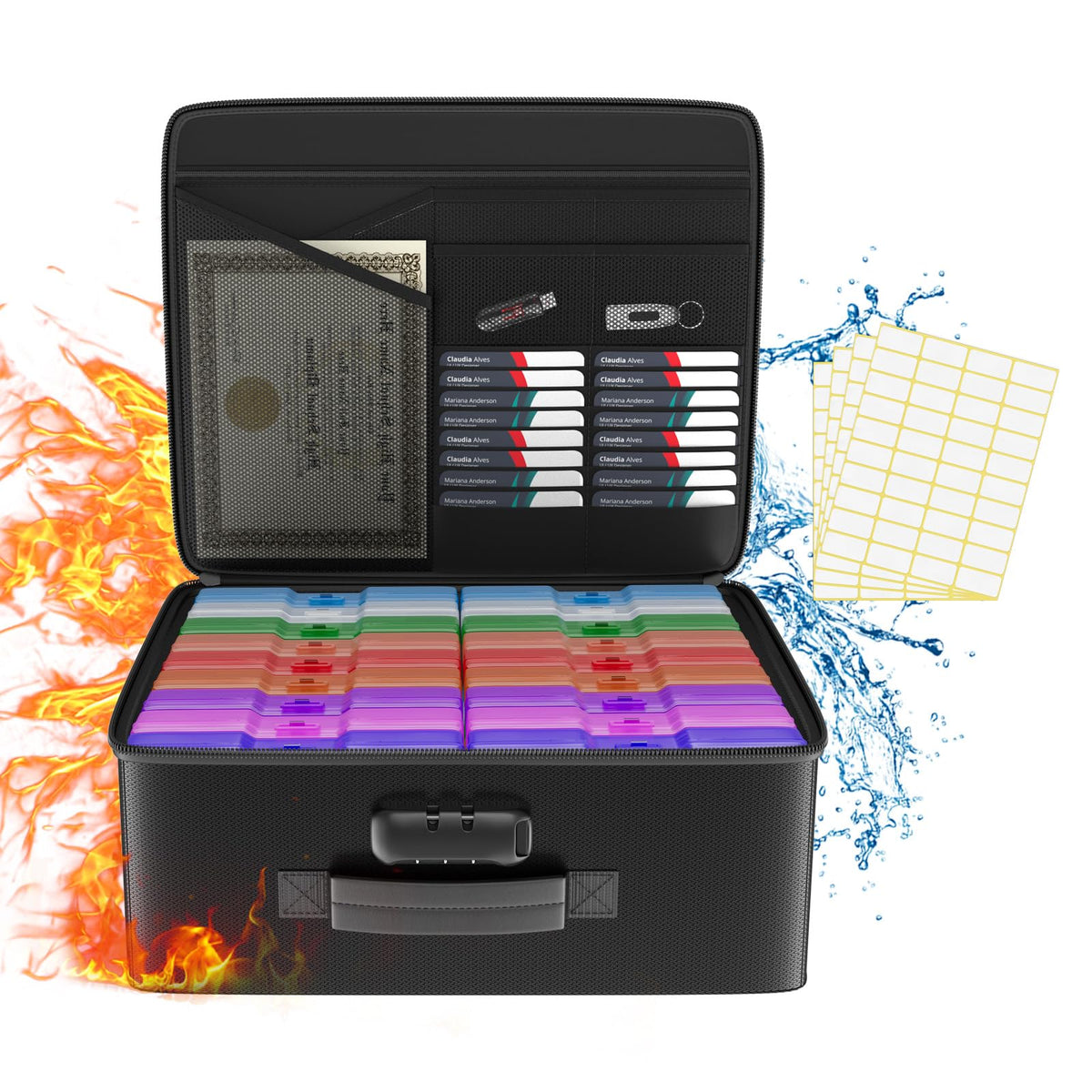 Tamfile Fireproof Photo Storage Box with 18 Inner 4" x 6" Multicolor Photo Case, Plastic Photo Organiser with Lock for Pictures, Cards, Crafts, Stamps