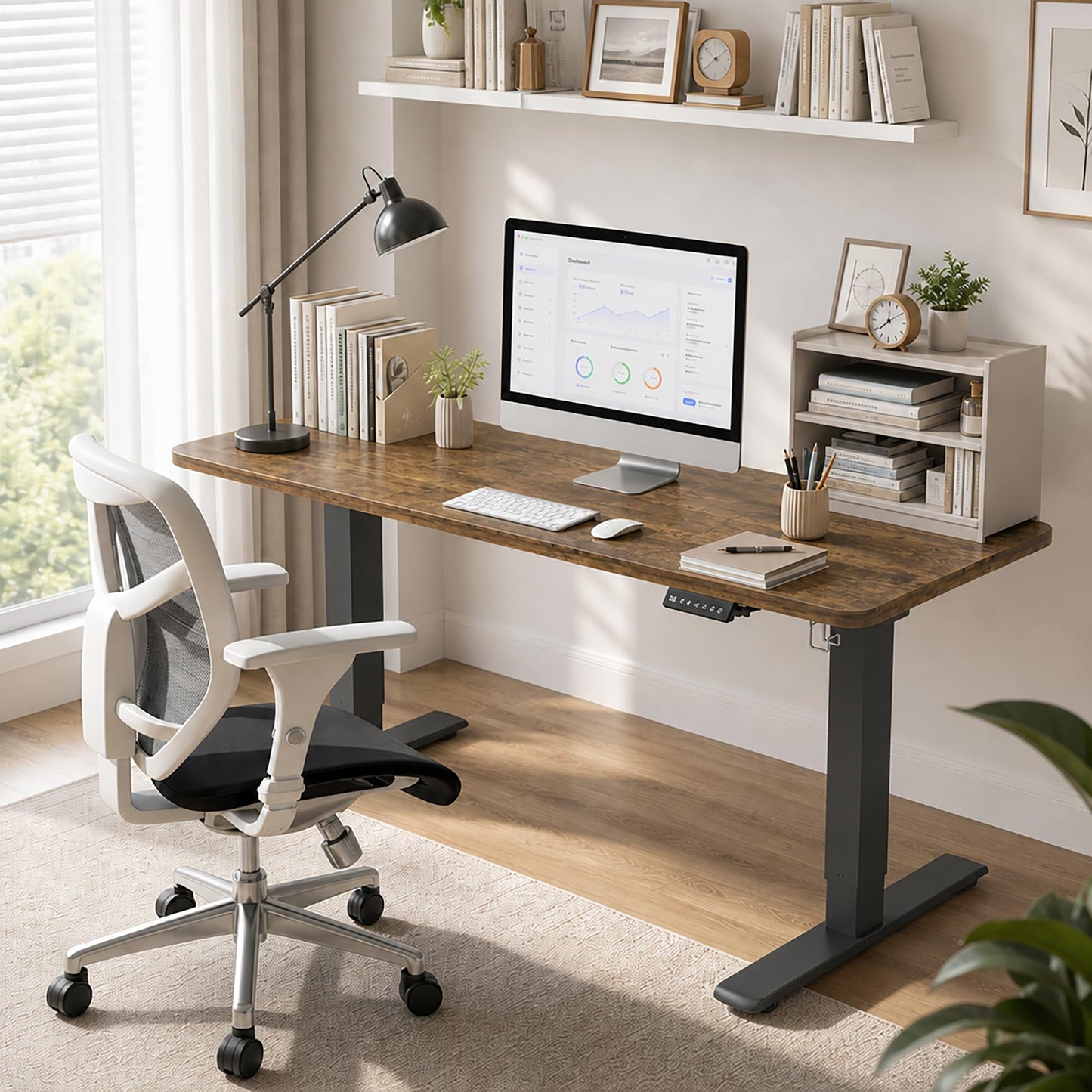 JUMMICO Electric Desk Standing Desk Height Adjustable Desk 140x60cm Brown