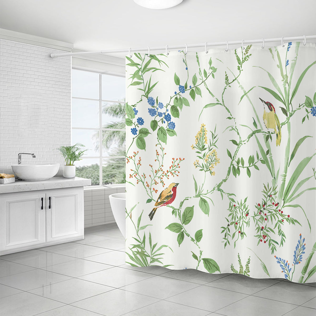 WELTRXE Shower Curtain Mould Proof Mildew Resistant, 183X183cm, Water Reisistant Polyester Fabric Shower Curtain with 12 Hooks, Weighted Hem, Green