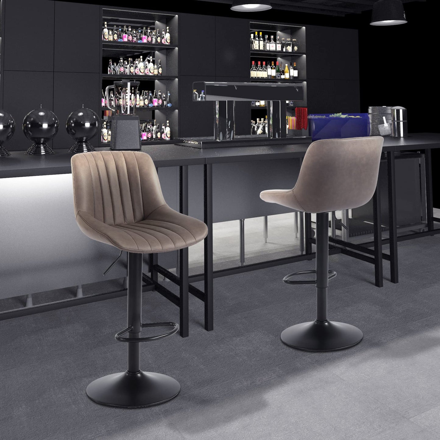 Youhauchair Bar Stool, Swivel Counter Height Barstools with Back, Adjustable PU Leather Bar Stool, Modern Kitchen Breakfast Bar Stools, Brown