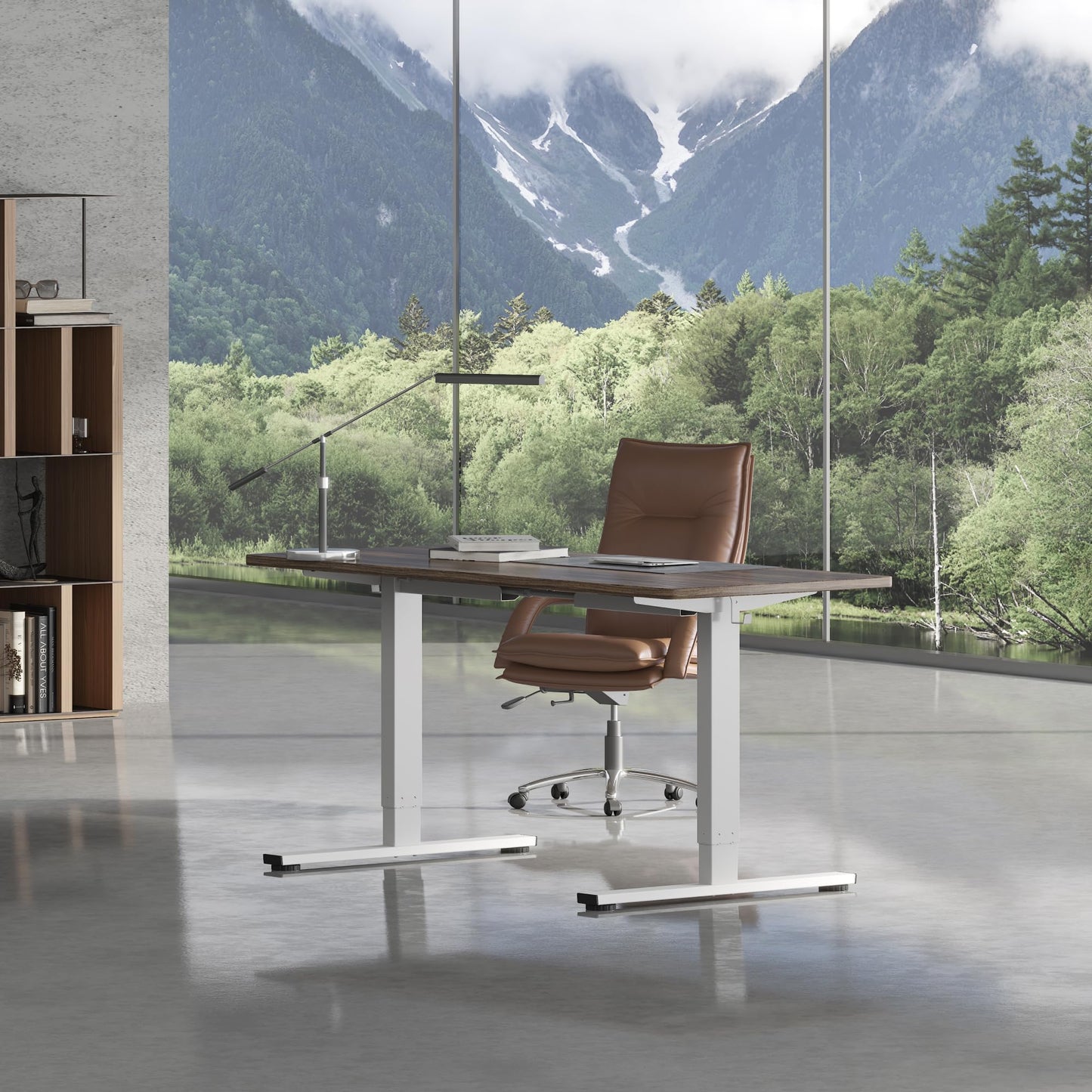 FLEXISPOT CylineE Electric Standing Desk Frame with Round Legs, Height Adjustable Sit-Stand with Memory Control Panel and Anti-Collision System, White