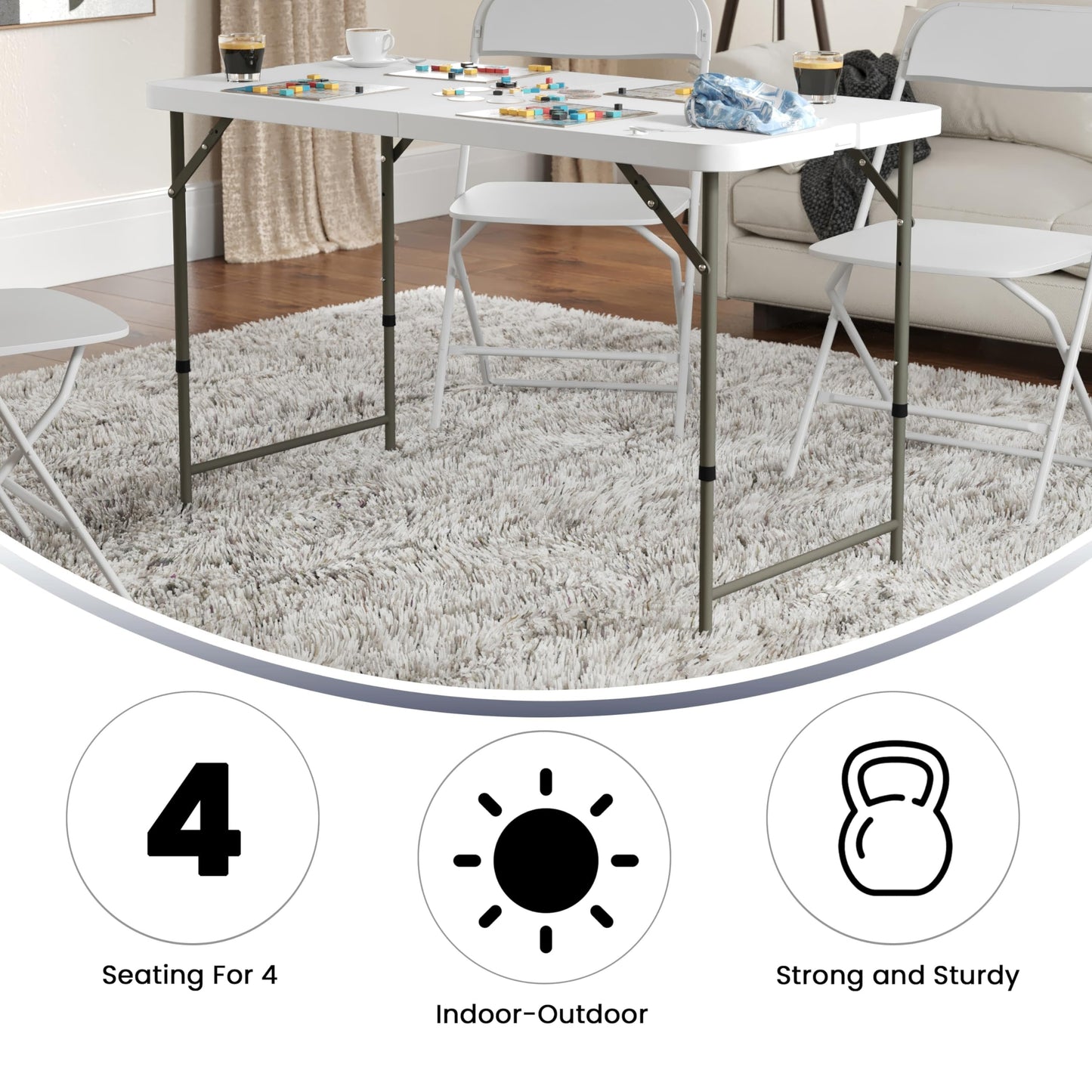 Flash Furniture Elon 4-Foot Height Adjustable Bi-Fold Granite White Plastic Folding Table