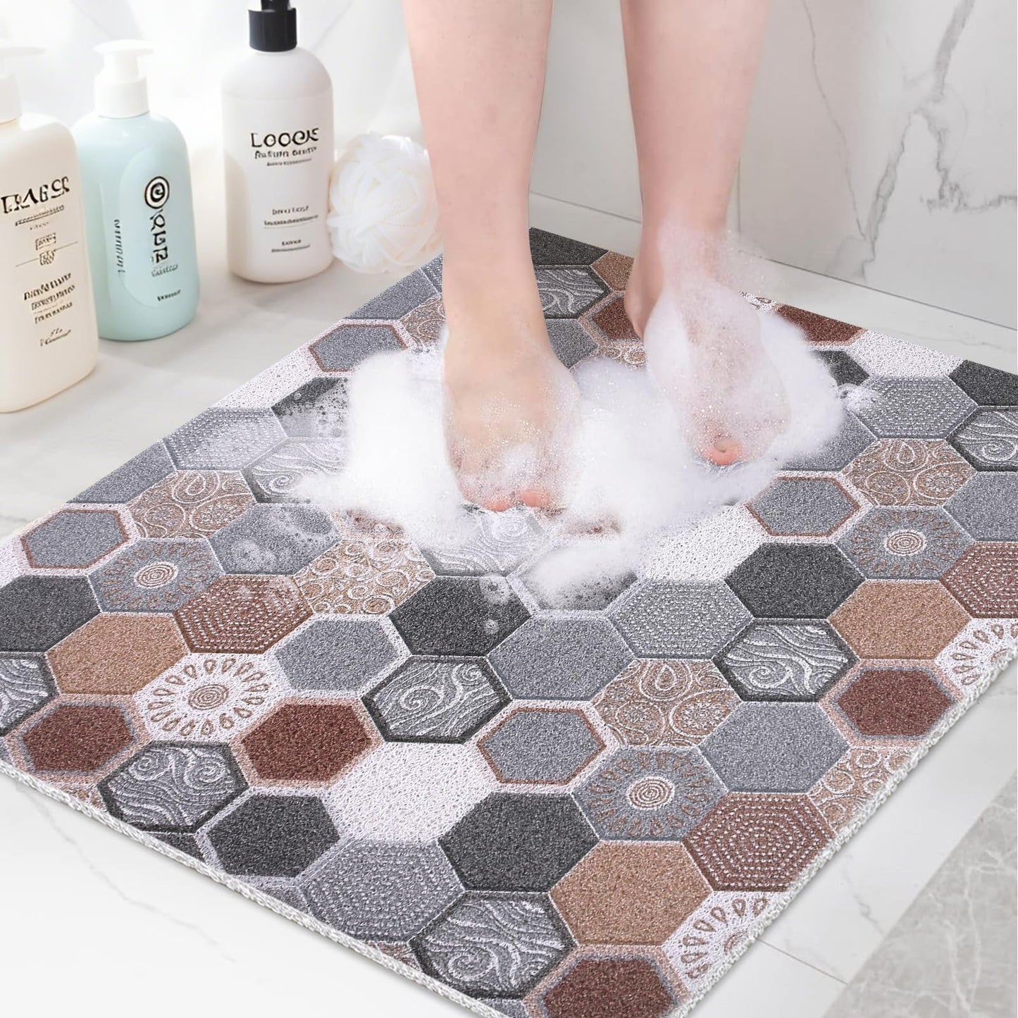 Square Shower Mat 80x80 cm Non Slip Bath Mat for Inside Shower Loofah Shower Mat for Elderly Soft Textured Foot Massage Pad Bathroom Floor Mat for Wet