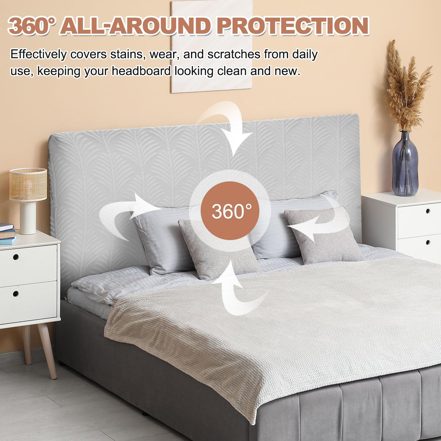 sourcing map Bed Headboard Slipcover, 180cm Jacquard Fabric Stretch Protector Covers, Dustproof Cover for 1.8m Headboard Bedroom Decor, Light Gray