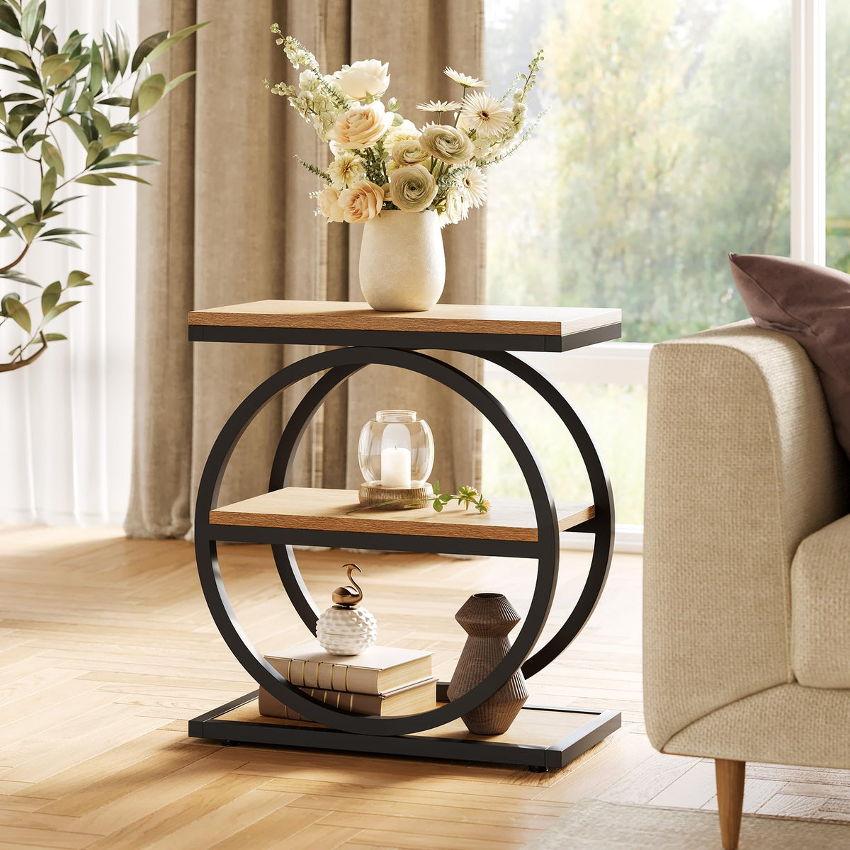 LITTLE TREE 3-Tier End Table, Side Table with Storage Shelves, Small Sofa Side Table for Living Room
