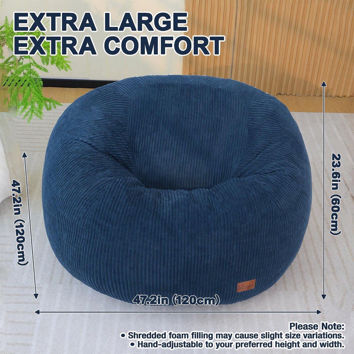 UODERS Oval Bean Bag for Adults Kids & Teens, Large Bean Bag Chair with Corduroy Cover with Handle