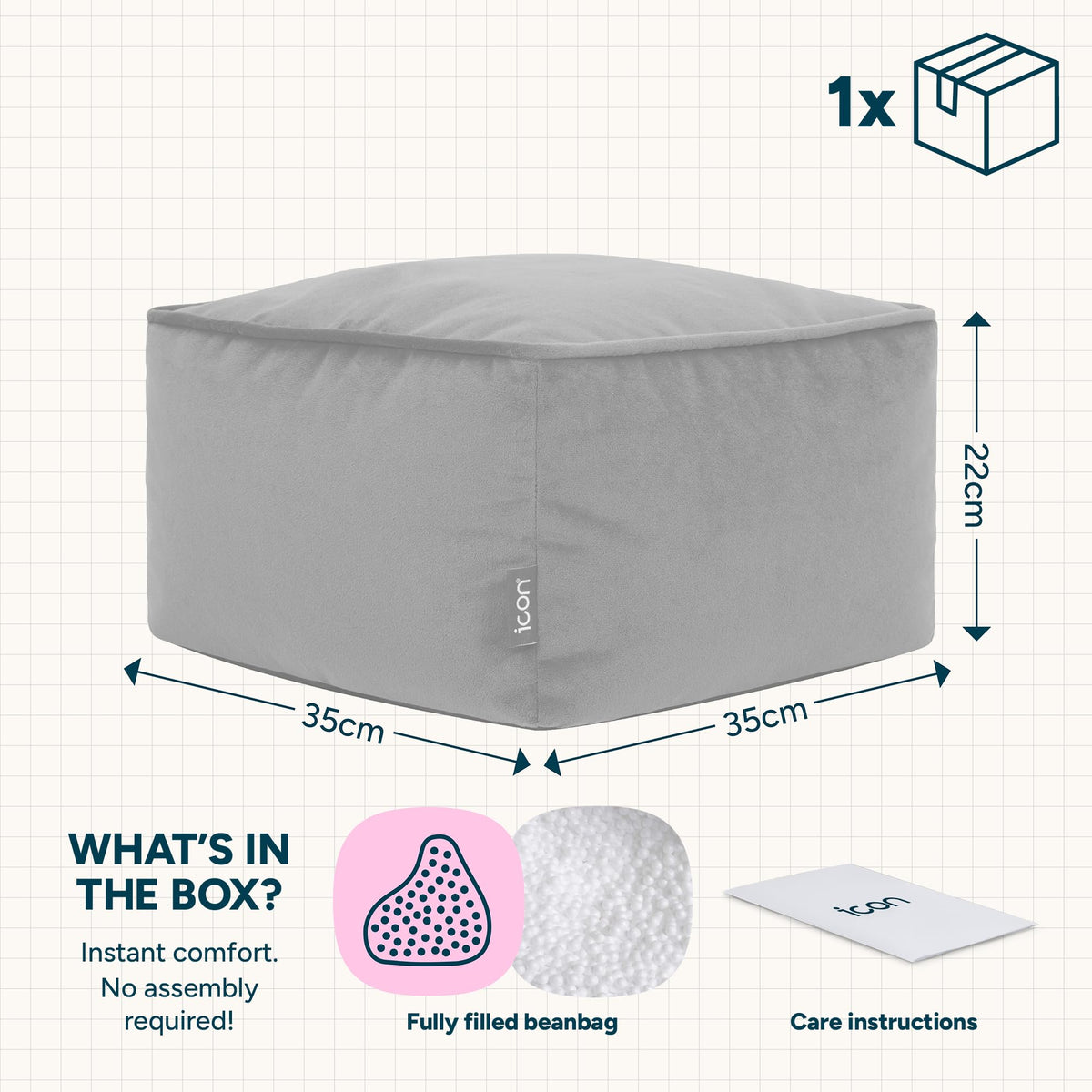 icon Amara Velvet Small Bean Bag Footstool with Filling Included, Pink
