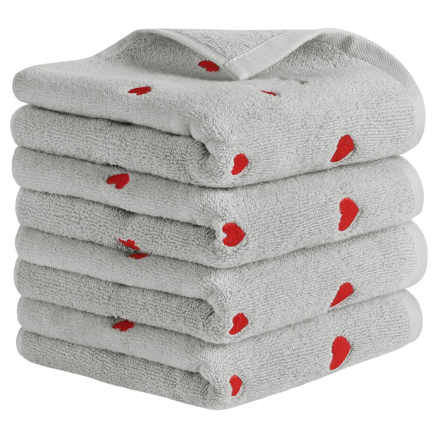 HMETOL Valentine's Day Cotton Letter Heart Love Pattern Hand Towels