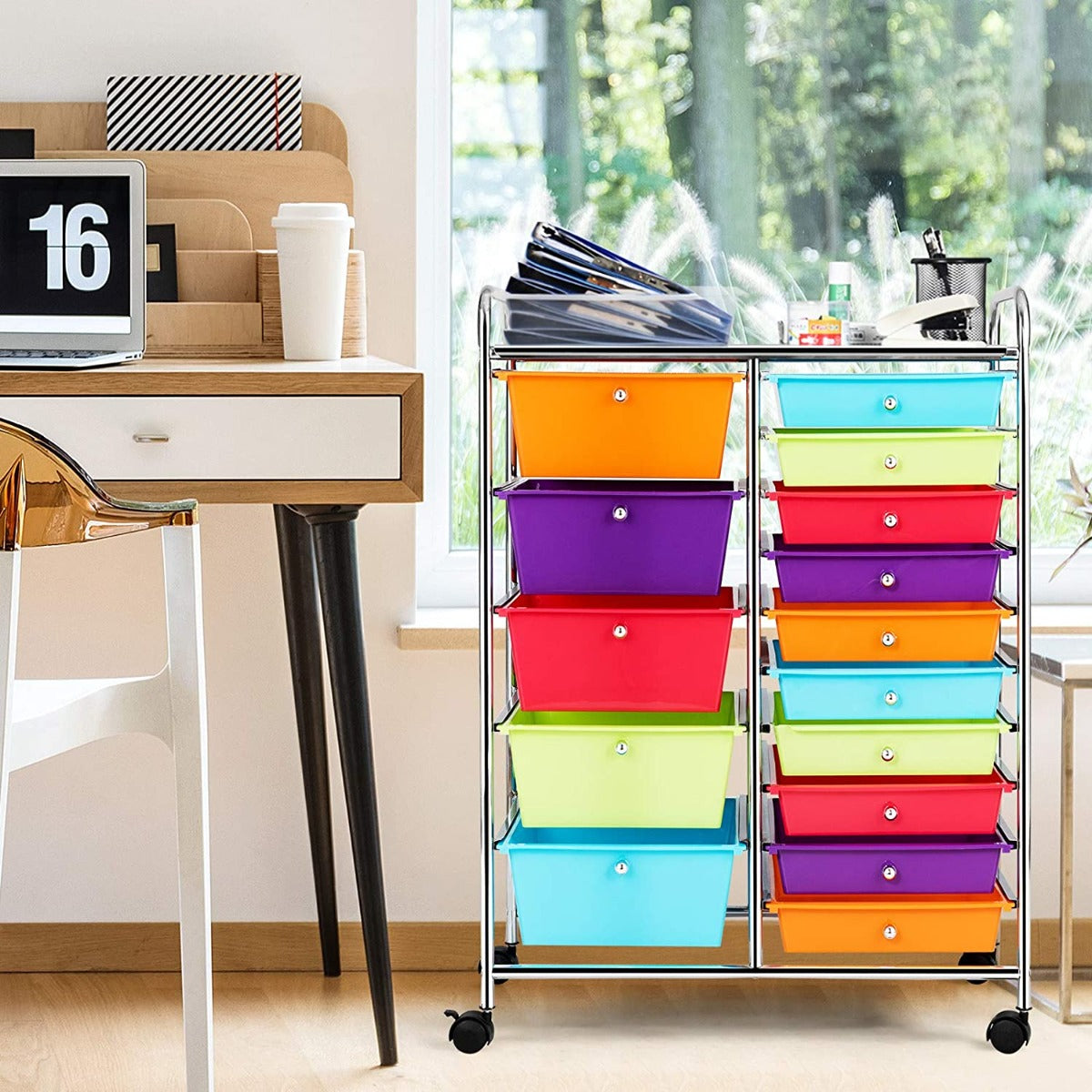 15 Drawer Rolling Storage Cart with 4 Wheels for Beauty Salon-Black