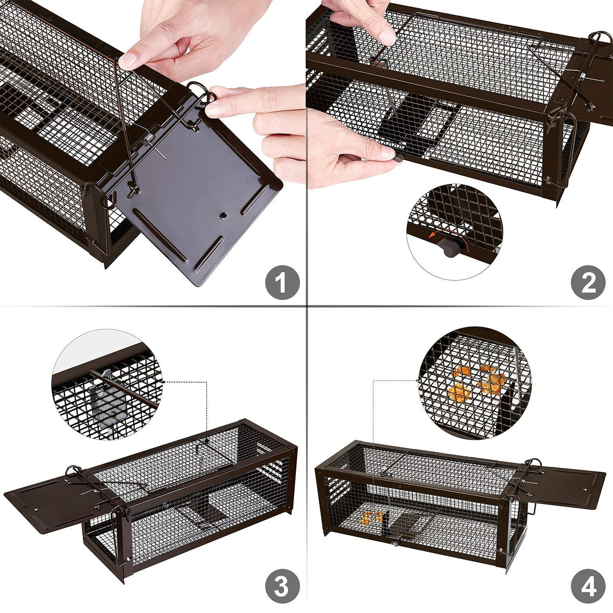 RatzFatz Humane rat traps, 2 Pcs Rat Cage Traps, Reusable Live-Catch Mousetrap, Adjustable Sensitivity, No Kill, for Indoor & Outdoor Use, Suitable
