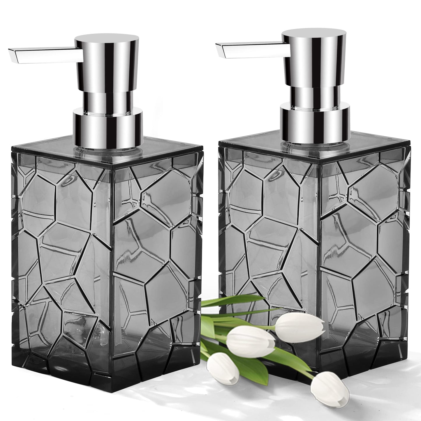 2 Pack Clear Gray Rust Proof Soap Dispenser, Acrylic Plastic Hand Soap Lotion Dispenser Set for Bathroom&Kitchen