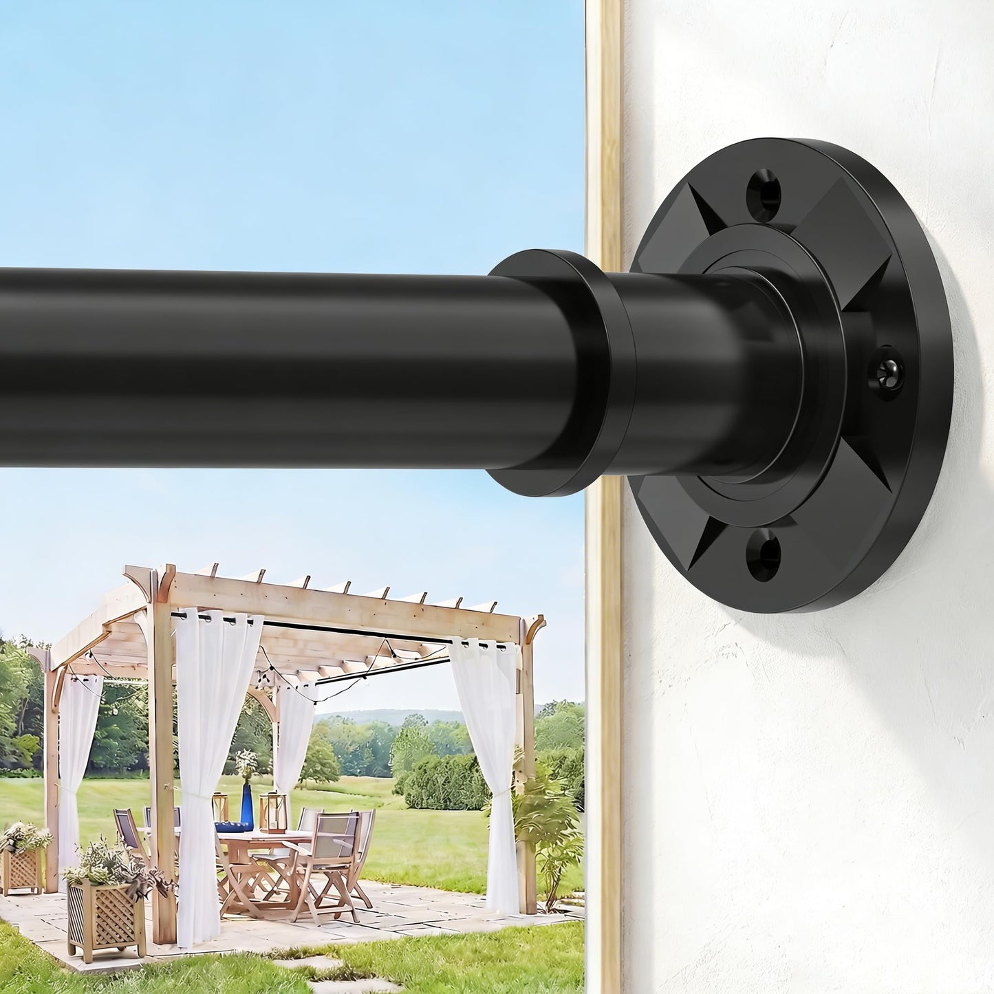 VIOREMOS Tension Curtain Rod 31 to112 In Extra Long Curtain Rod Adjustable Pole Heavy Duty Spring Matte Black Shower Curtain Rod for Bathroom Windows