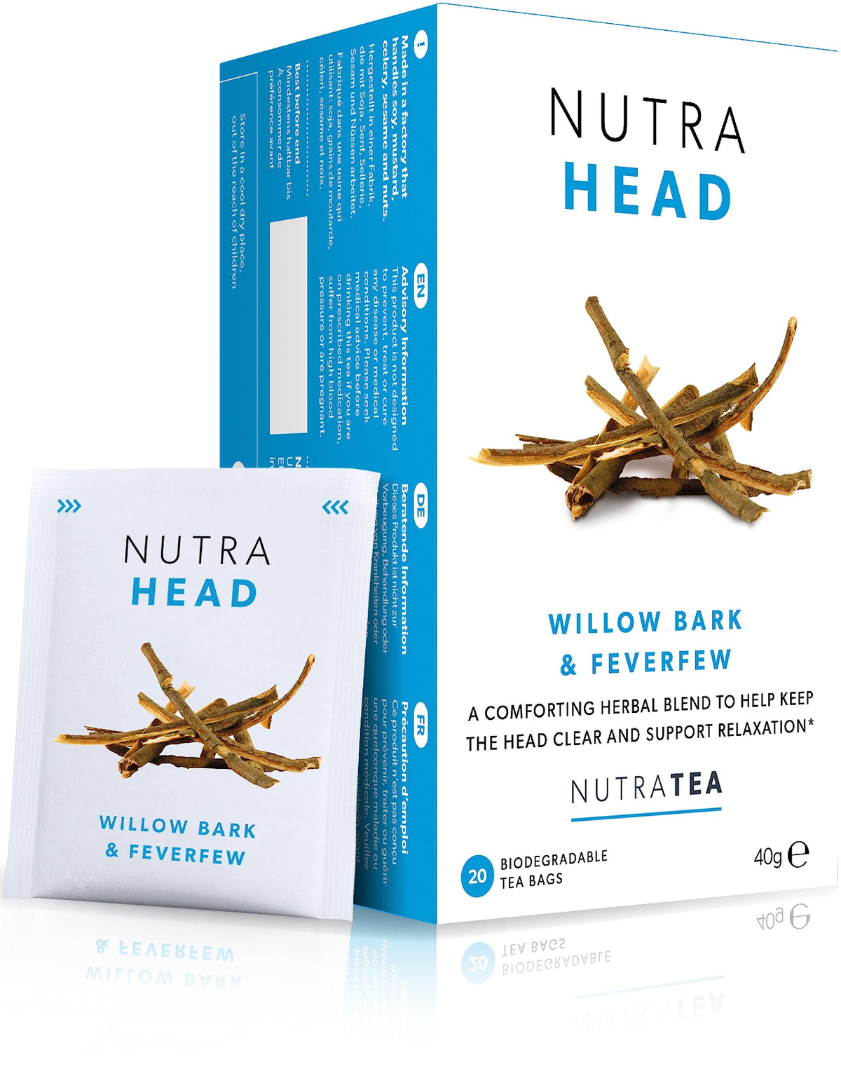 Nutra Tea NUTRAHEAD - Migraine Relief Tea | Headache Tea - For Tension Headache Relief & Migraines with Feverfew, Willow Bark & Rhodiola - 40