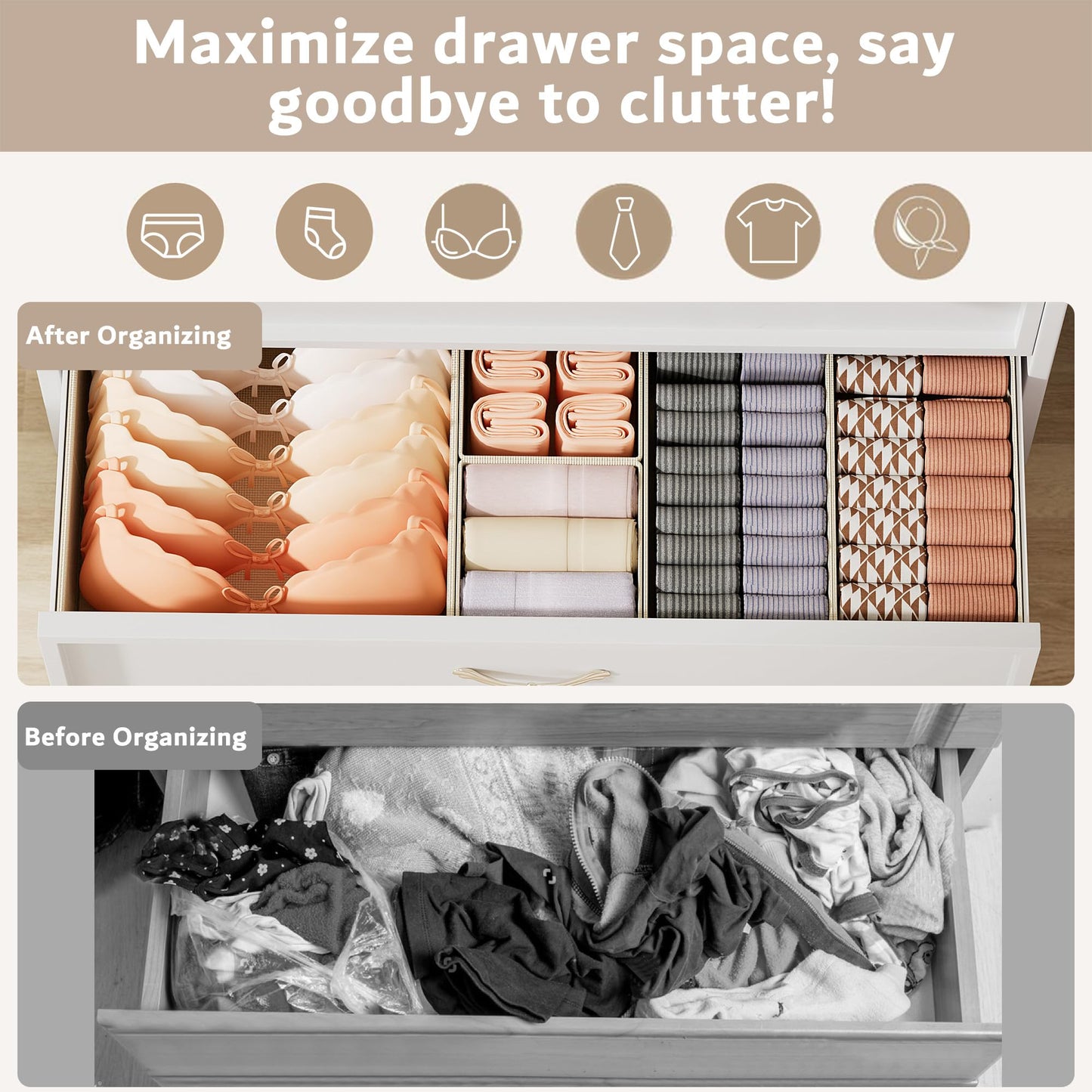 XIVIRACK 20 Pack Drawer Organizer for Clothes, Underwear Drawer Organizer Bins, Foldable Fabric Closet Storage Organizers
