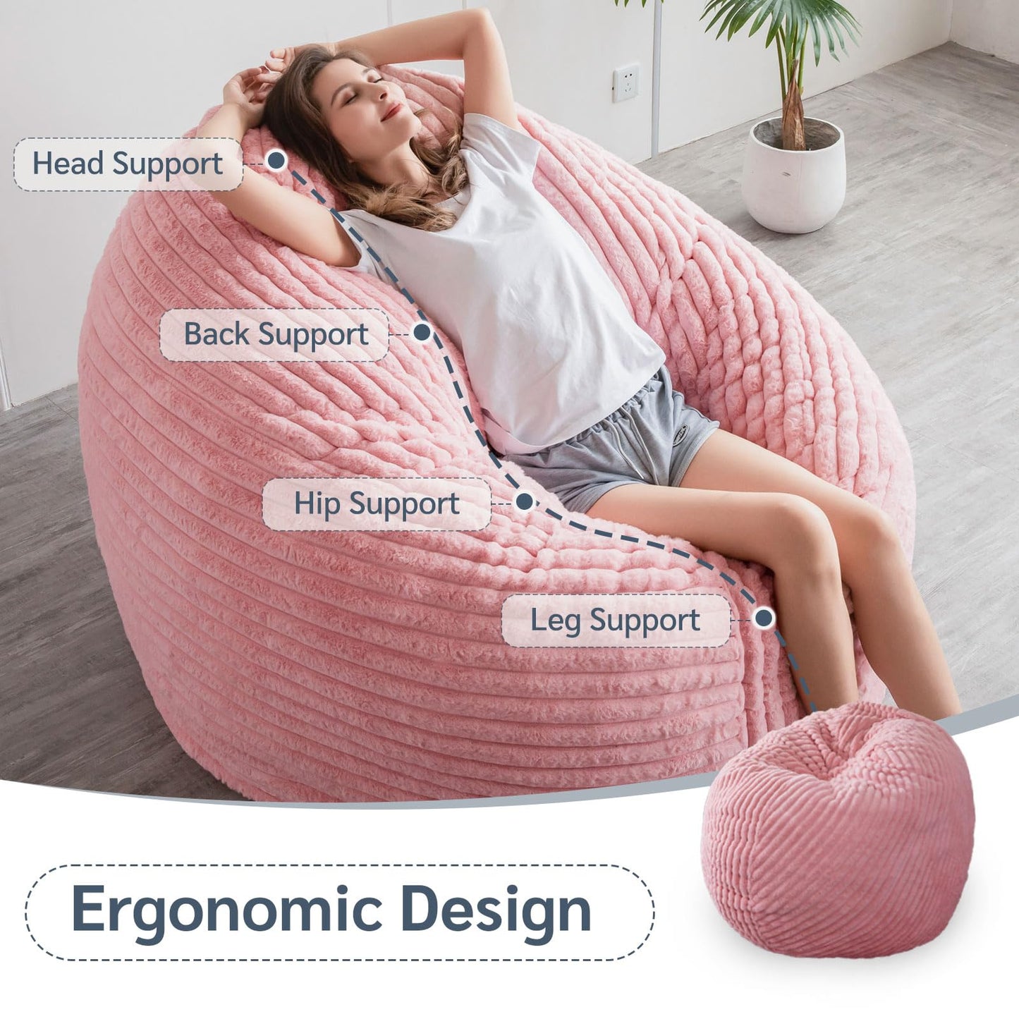 MAXYOYO Giant Bean Bag Bed - Round Bean Bag Chair - Large Sofa with Faux Fur Cover and Fluffy Filling Included for Adult, Couples, Guest