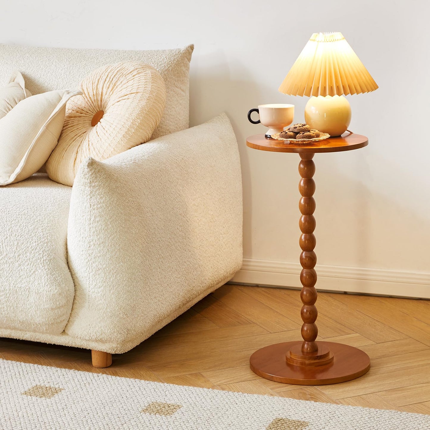 Aibiju Round End Table, Small Side Table, Modern Accent Nightstand, Sofa Table with Solid Wood Leg for Small Spaces, Living Room, Bedroom