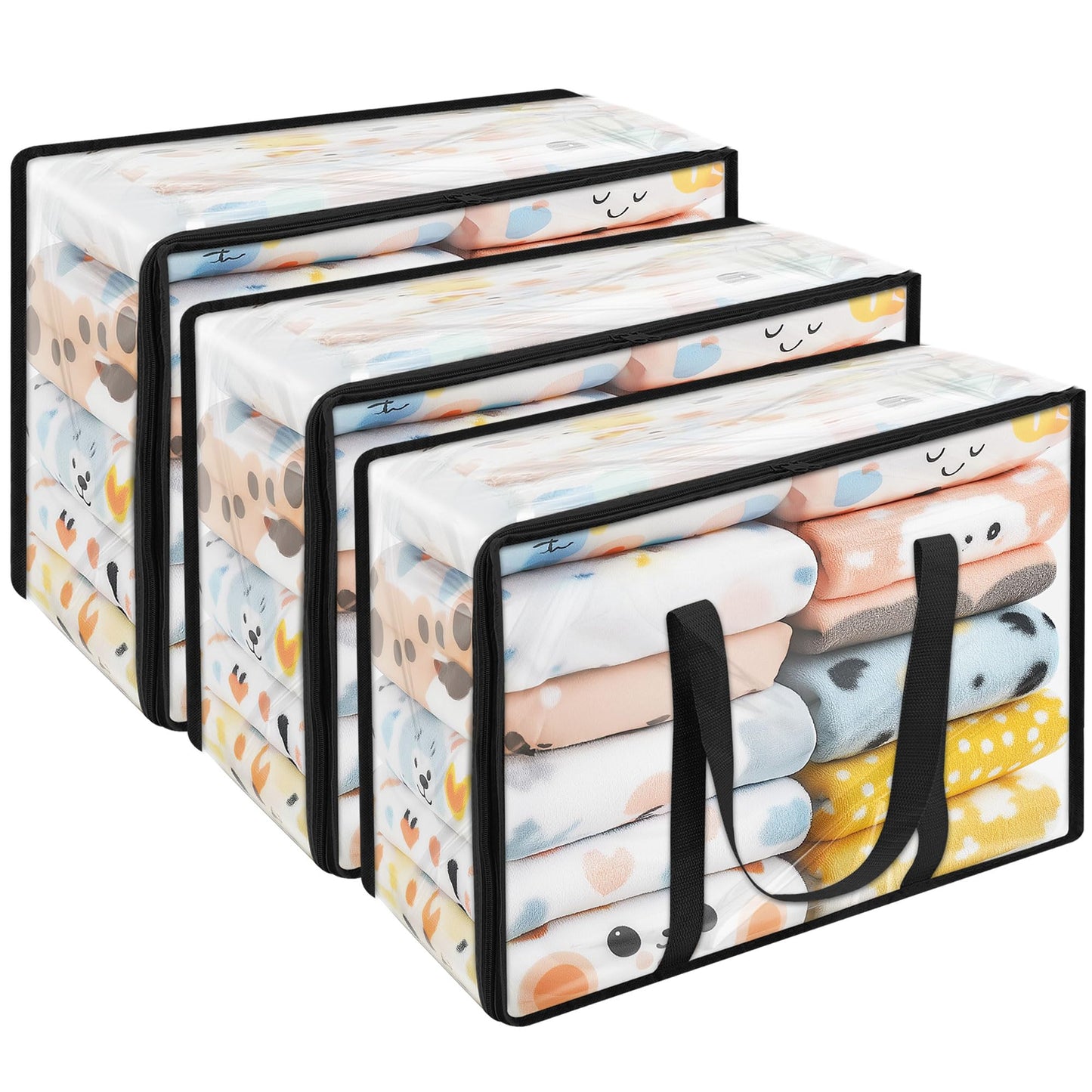 Vieshful 3 Pack Black Clear Clothes Storage Bag Organizer Reinforced Handle