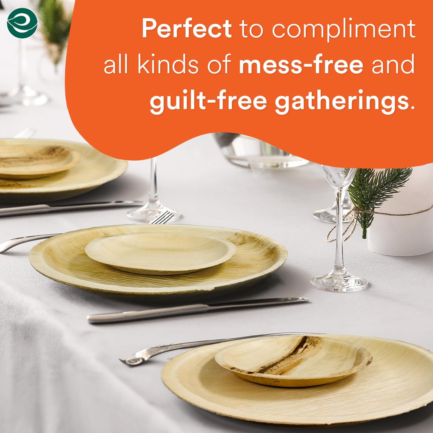 ECO SOUL 200 Disposable Palm Leaf Plates 10(25cm) Round Large Bamboo Plate I Eco Friendly, Biodegradable, Compostable Heavy-Duty Plate, Wooden Plates