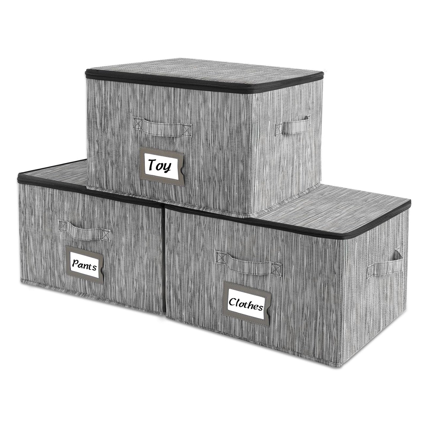 BrilliantJo Storage Boxes with Lids set of 3, Clothes Organiser with Label Holder & Double Zips 40x30x25cm Retro Striped