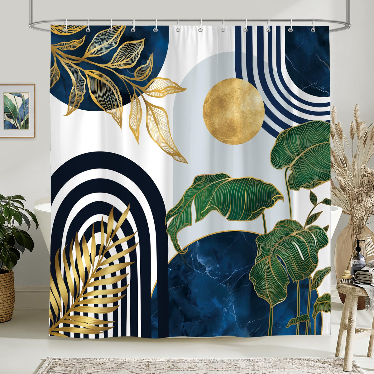 hometrixx Boho Mid Century Abstract Leaf Shower Curtain Blue 72X72Inch