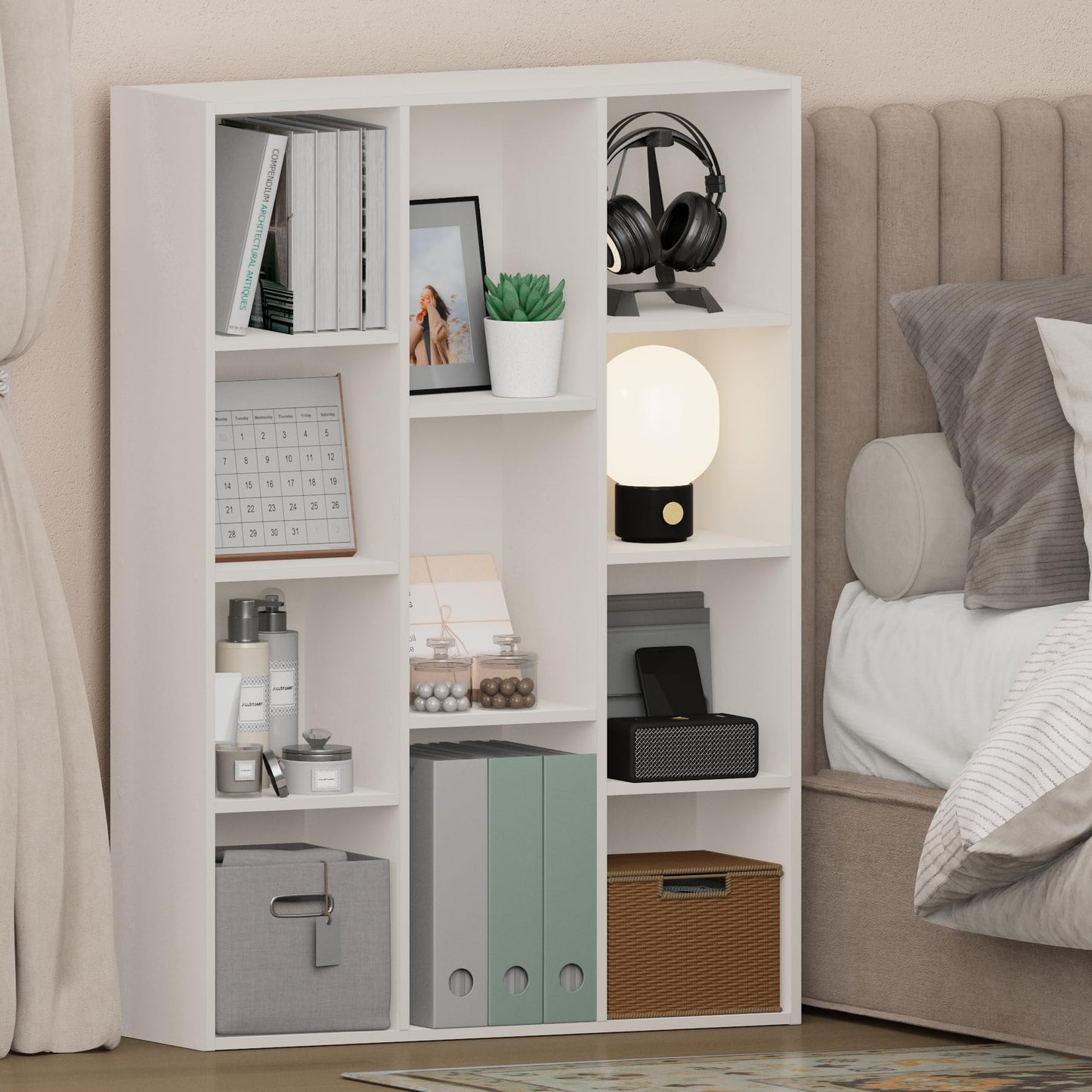 Furinno LUDER Book Shelf, 11-Cube Bookshelf, Reversible Cube Storage Bookcase, Open Storage Shelf, Closed Back 23.88 x 73.91 x 105.92 cm