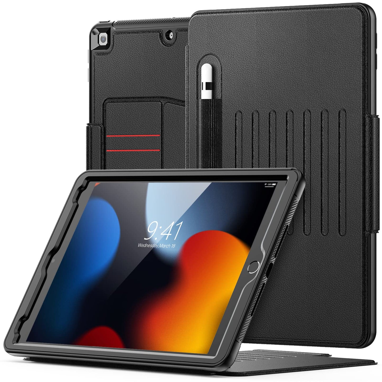 SEYMAC Case for iPad 9th/7th/8th Generation 10.2 inch 2021/2020/2019, Magnetic Smart Cover with Auto Sleep/Wake,Card Slots, Multi-angle Stand, iPad