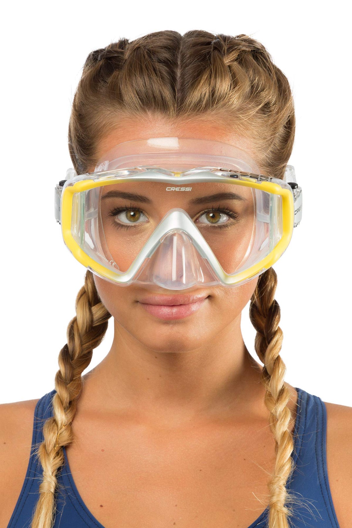 CRESSI Liberty Triside Mask - Panoramic 3 Glass Mask for Diving and Snorkelling, Clear/Yellow Silver, One Size, Unisex Adult