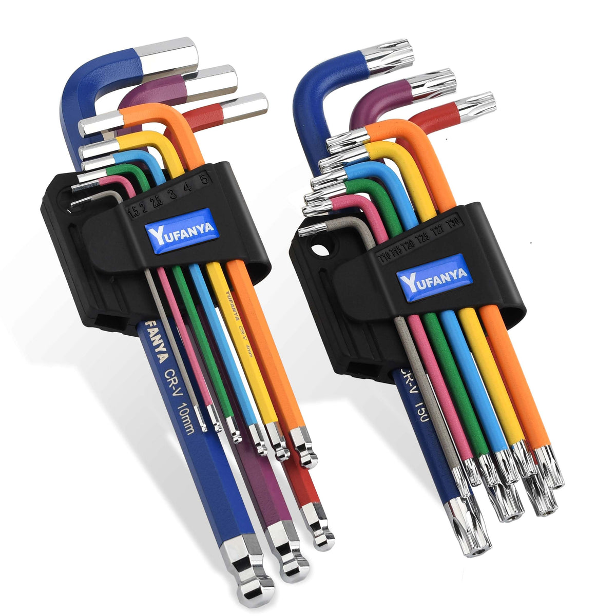 18PCS Allen Key Set,Metric Ball End Allen Hex Key Set and Torx/Star Key Set with Colour Coding,Sizes T10-T50,1.5mm-10mm for Furniture