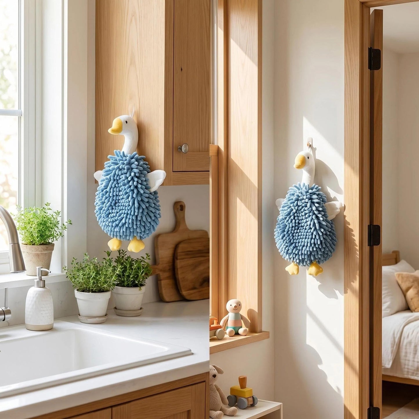 FILOEEX New Cute Swan Shaped Chenille Hand Towel, Duck Hands Towels for Bathroom Kitchen Home Decor