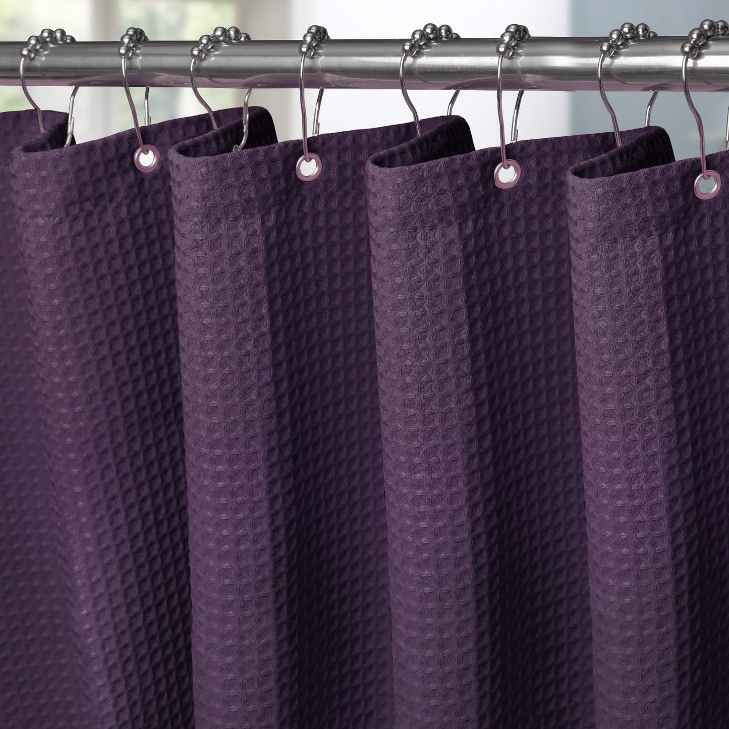 VANZAVANZU Shower Curtain for Bathroom with Metal Hooks Waffle Fabric Shower Curtain Heavy Duty Bath Curtain for Wet Room Bathtub Shower Stall,