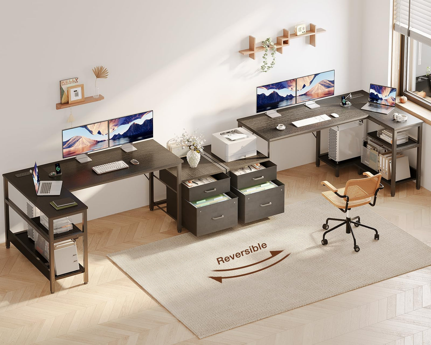 Coleshome Corner Desk with Drawers, 160x80cm L Shaped Computer Desk with Storage Shelves & CPU Stand