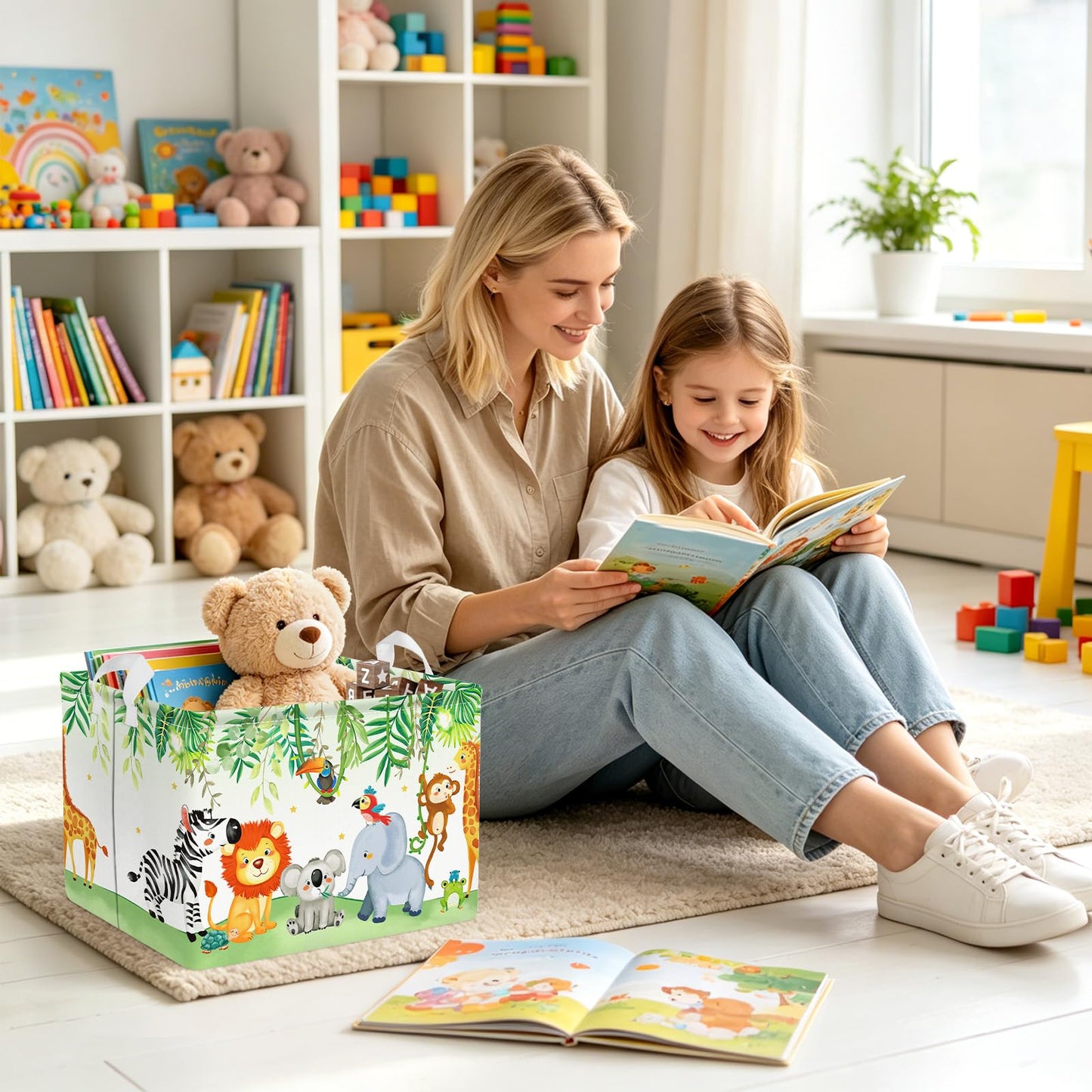 Clastyle 36L Kids Laundry Basket Forest Animals Clothes Toys Storage Box