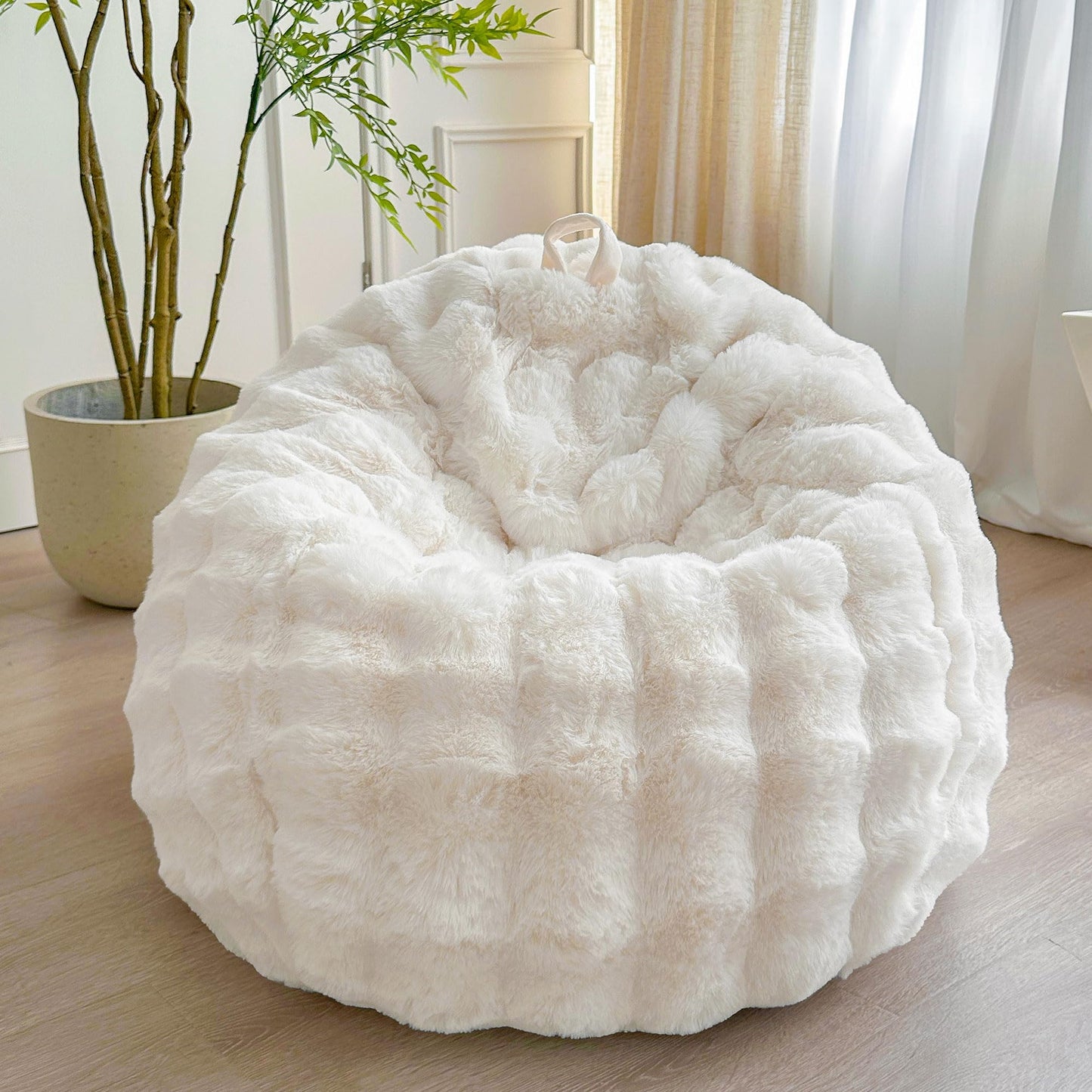 LIFEREVO 3FT Fluffy Faux Rabbit Fur Bean Bag Chair Cover, No Filler, Beige