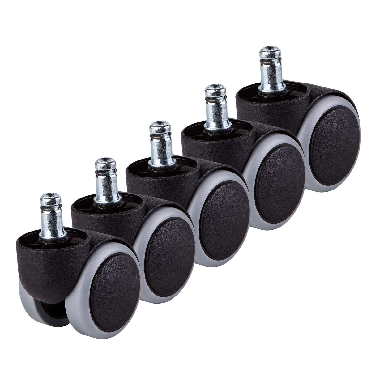 SKIR'CO (5 pcs) 50 mm Rubber Chair Wheels, Rolling Office Chair Castors, Replacement Casters, Swivel Wheels, Universal Short Stems (5, Ø 11 mm)