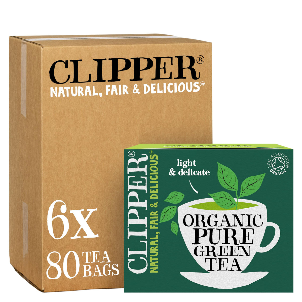 Clipper Organic Fairtrade Pure Green 80 Tea bags (Pack of 6, Total 480 Teabags)