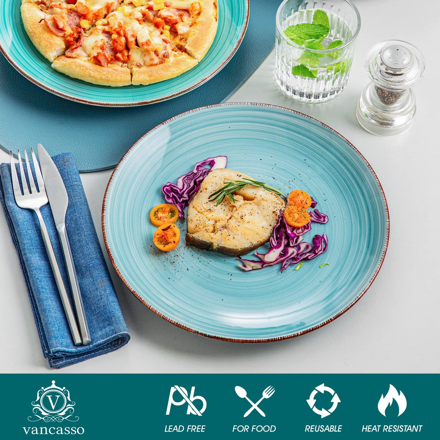 vancasso Bonita Dinner Plates Set of 6, 10.5 inch Scratch Resistant Ceramic Dinnerware Set, Dishwasher and Microwave Safe, Dessert Plates, Pasta