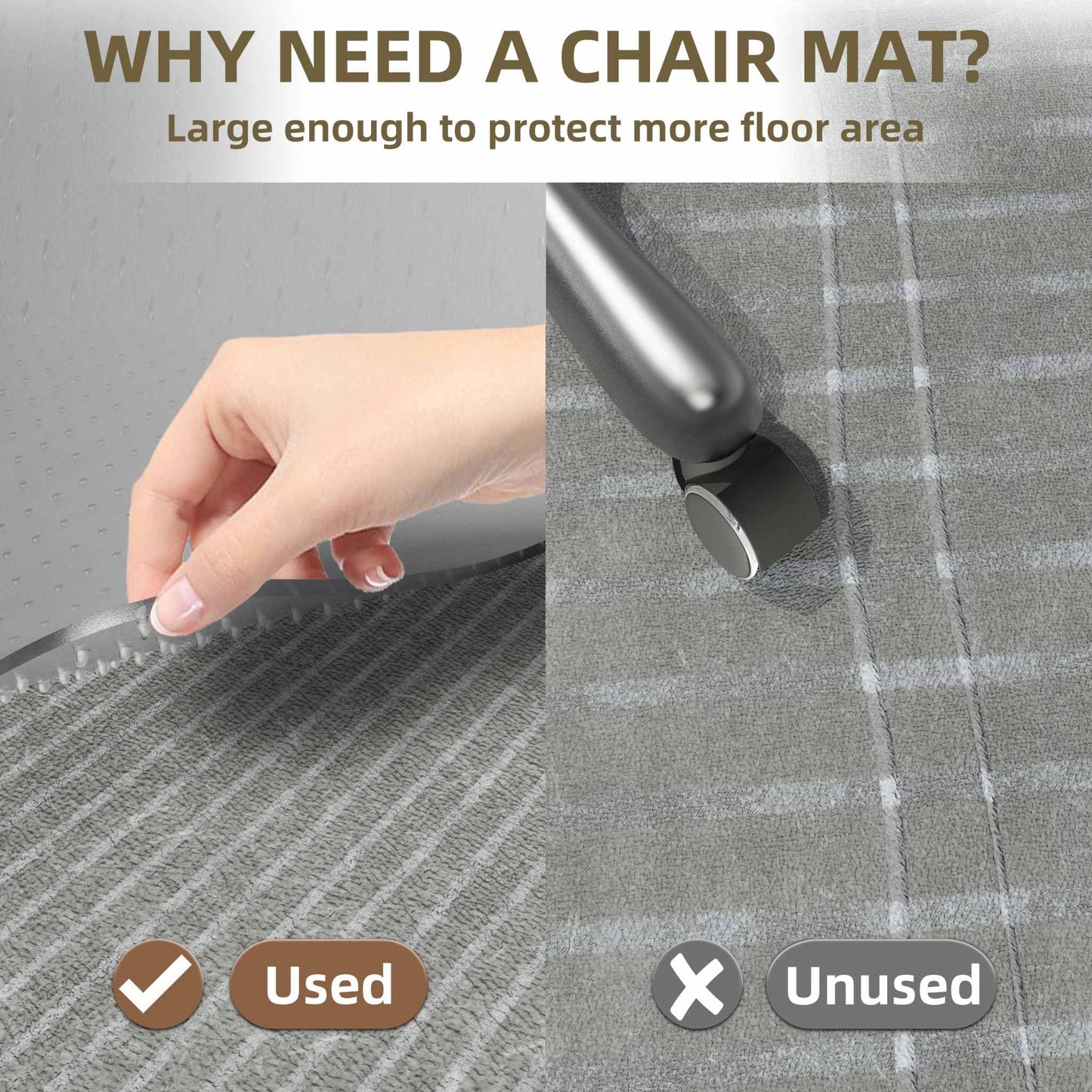 LeapYouth Office Chair Mat for Carpet Floor, 114x134cm Non-slip Carpet Protector Chair Mat for for Low, Standard Pile Carpets