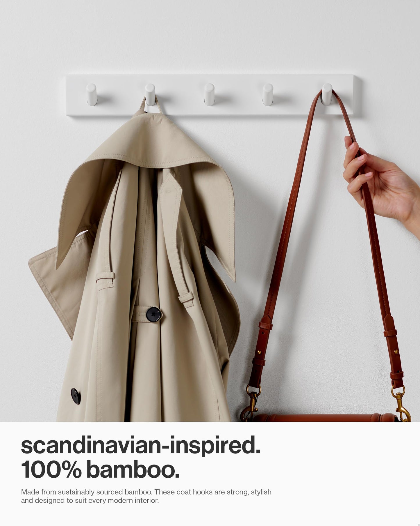 LARHN White Wall-Mounted Coat Rack, 2-Pack - 5 Coat Hooks, 43cm