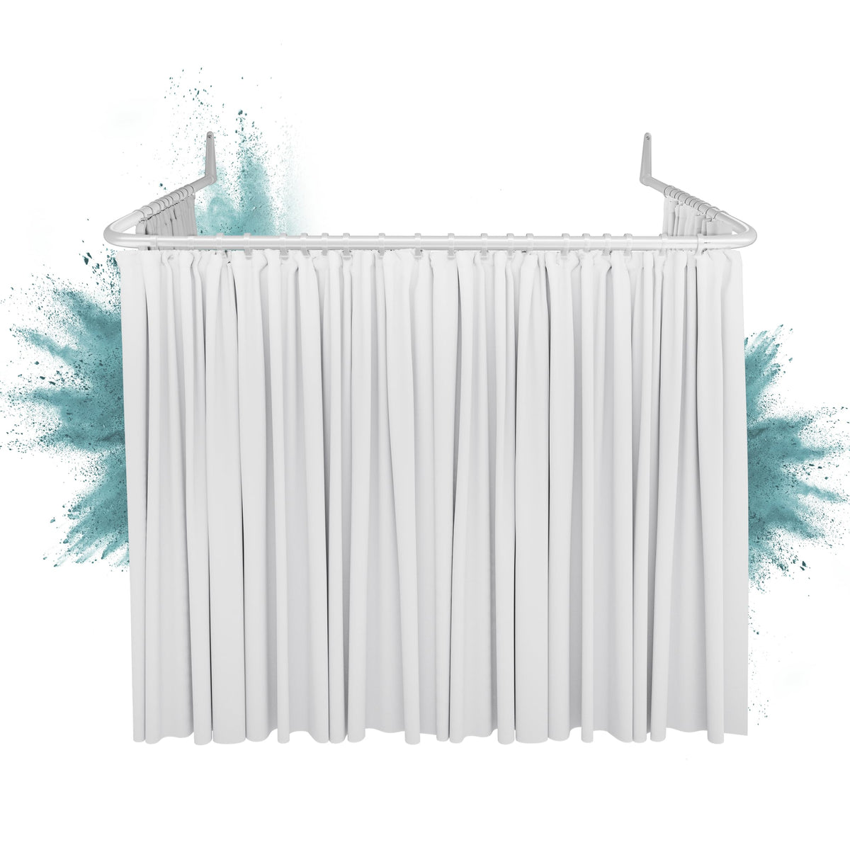 Erica U-shaped Shower Curtain Rail, Shower Curtain Pole 85x95x85 cm, Wall Mounted Shower Pole without Ceiling Mount, Shower Rail in White Powder