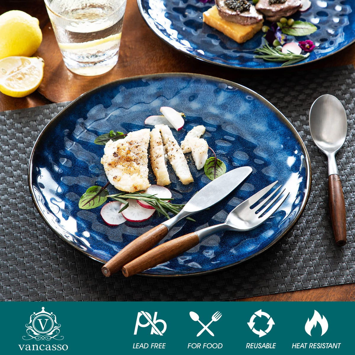 vancasso Dinner Plates Set, 10.5 Inch Scratch-Resistant Ceramic Plate, Microwave, Oven and Dishwasher Safe Dinner Plates Set of 4, Reactive Glaze and