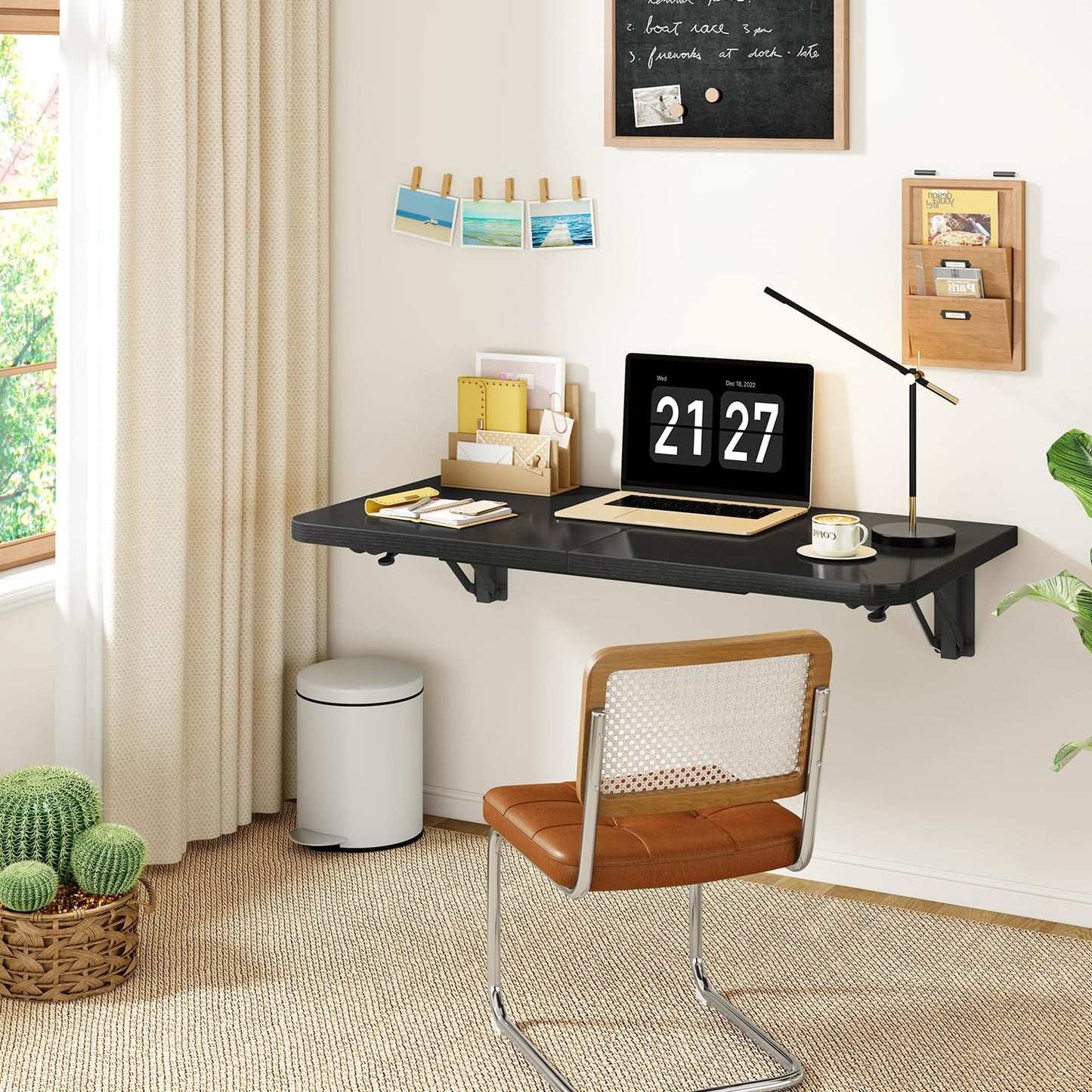 IBUYKE Wall Mounted Folding Table, Floating Wall Desk for Small Spaces, Fold Down Laundry Shelf with Heavy-Duty Brackets