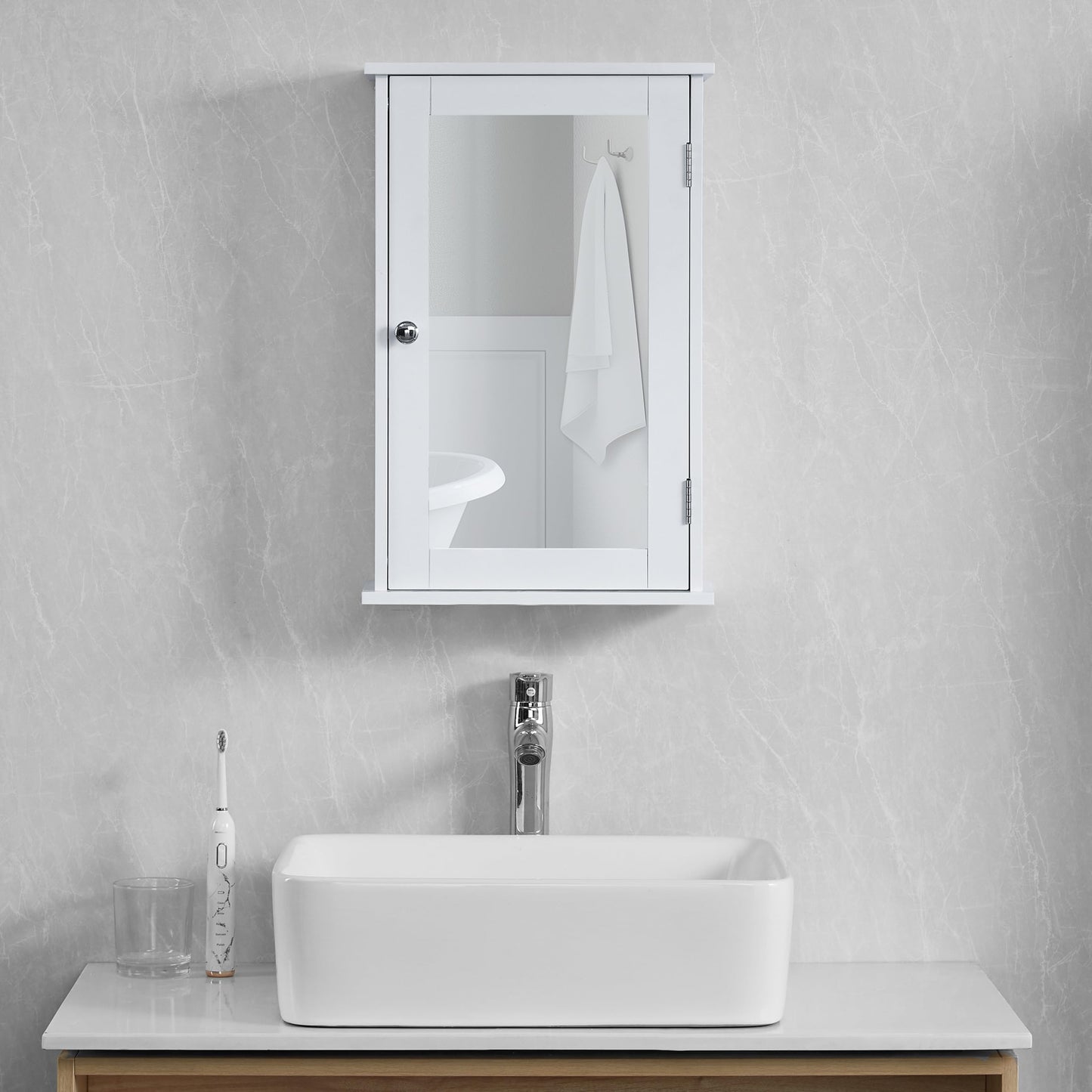 Bath Vida Bathroom Cabinet Single Mirrored Door Wall Mounted, White