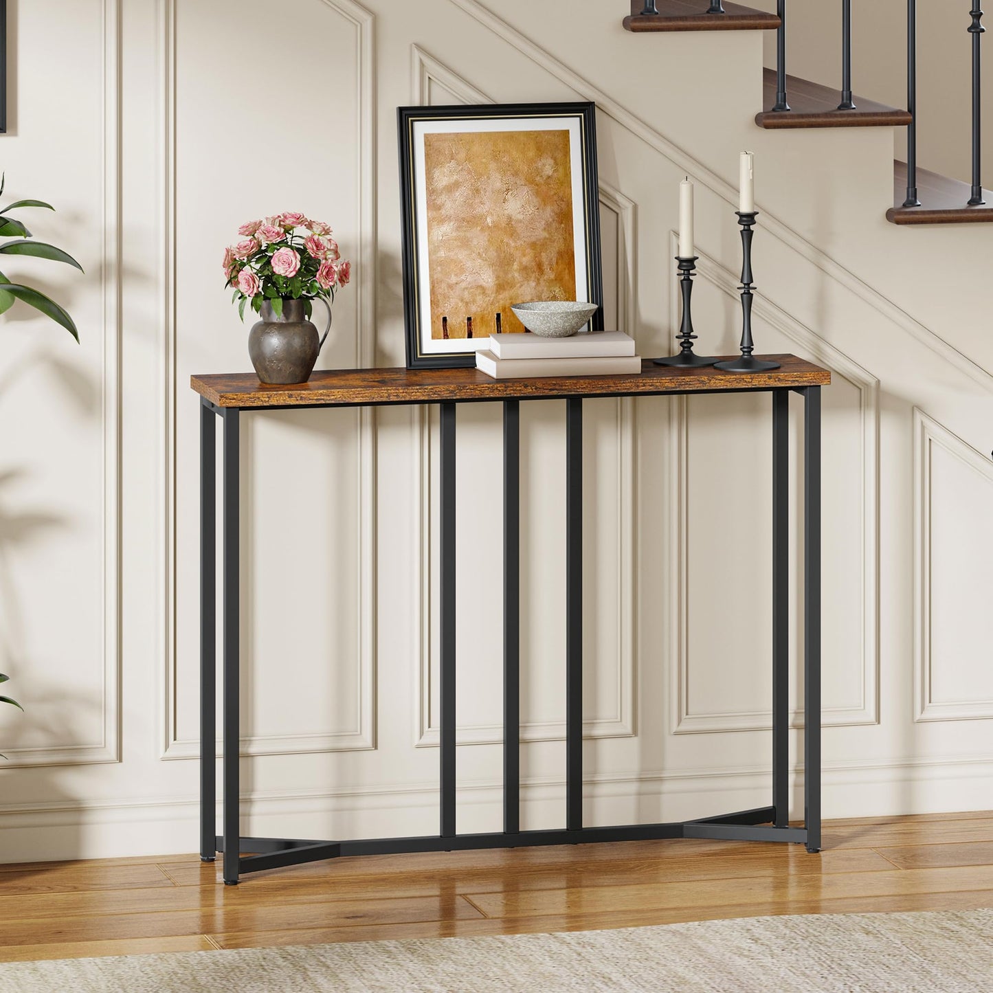 YITAHOME Console Table, 80CM Slim Console Table, Rustic Brown and Black