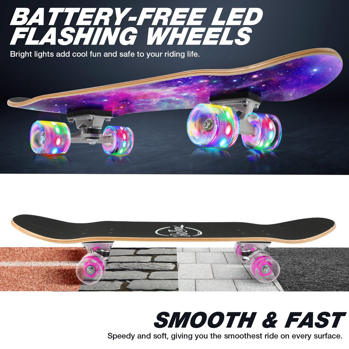 BELEEV Skateboards, 31 x 8 inch Complete Skateboard for Beginners, 7 Layer Canadian Maple Double Kick Deck Concave Cruiser Trick Skateboard for Kids