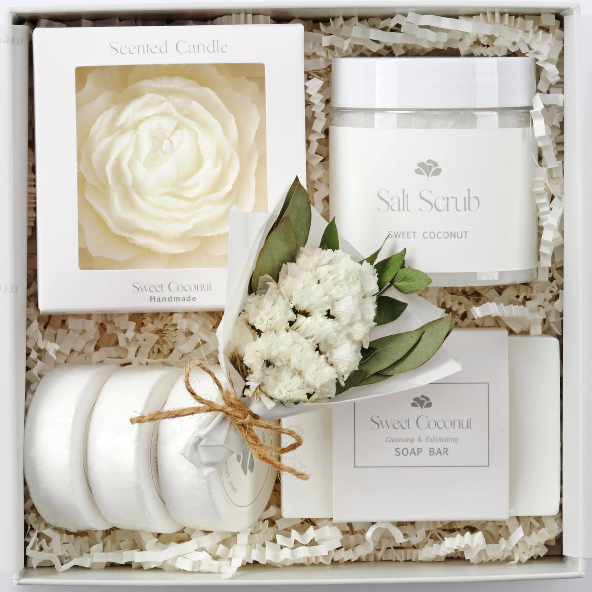 LaurGifts Sweet Coconut Spa Gift Box for Women ? Birthday Gift for Her with Candle & Spa Set ? Dutch Flower Fields Inspired Relaxing Gifts for Mom,